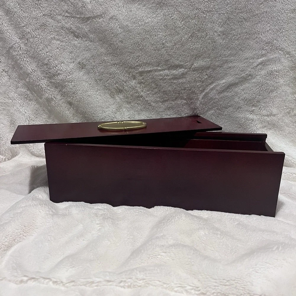 Antique Vintage‎ Asian Wood Sliding Top Box Cherry Red 14.75